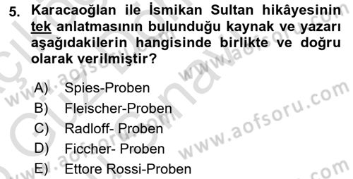 Halk Hikayeleri Dersi 2025 - 2026 Yılı (Final) Dönem Sonu Sınav Soruları 5. Soru