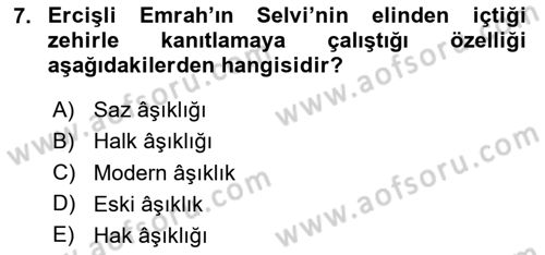 Halk Hikayeleri Dersi 2025 - 2026 Yılı (Final) Dönem Sonu Sınav Soruları 7. Soru