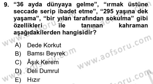 Halk Hikayeleri Dersi 2025 - 2026 Yılı (Final) Dönem Sonu Sınav Soruları 9. Soru