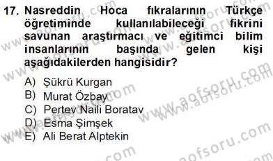 Halk Masalları Dersi 2012 - 2013 Yılı (Final) Dönem Sonu Sınav Soruları 17. Soru