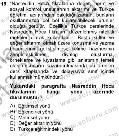 Halk Masalları Dersi 2012 - 2013 Yılı (Final) Dönem Sonu Sınav Soruları 19. Soru