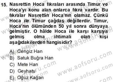 Halk Masalları Dersi 2013 - 2014 Yılı (Final) Dönem Sonu Sınav Soruları 15. Soru