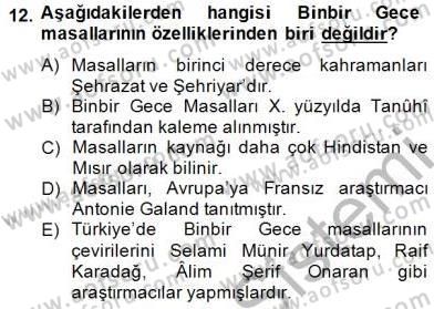 Halk Masalları Dersi 2014 - 2015 Yılı (Vize) Ara Sınav Soruları 12. Soru