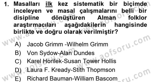 Halk Masalları Dersi 2017 - 2018 Yılı (Vize) Ara Sınav Soruları 1. Soru
