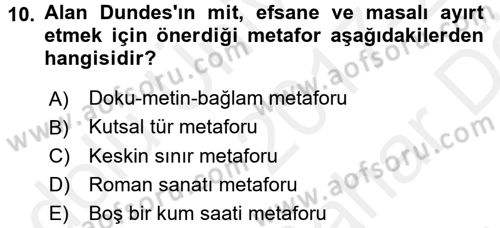 Halk Masalları Dersi 2017 - 2018 Yılı (Vize) Ara Sınav Soruları 10. Soru
