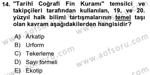 Halk Masalları Dersi 2017 - 2018 Yılı (Vize) Ara Sınav Soruları 14. Soru
