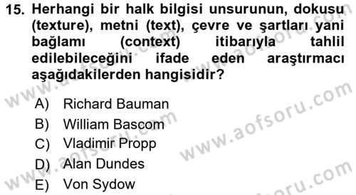 Halk Masalları Dersi 2017 - 2018 Yılı (Vize) Ara Sınav Soruları 15. Soru
