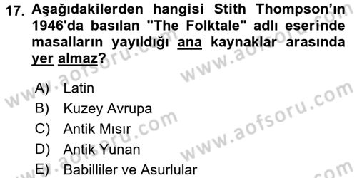 Halk Masalları Dersi 2017 - 2018 Yılı (Vize) Ara Sınav Soruları 17. Soru