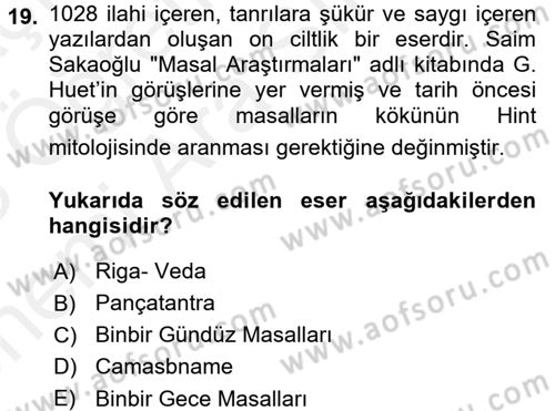 Halk Masalları Dersi 2017 - 2018 Yılı (Vize) Ara Sınav Soruları 19. Soru