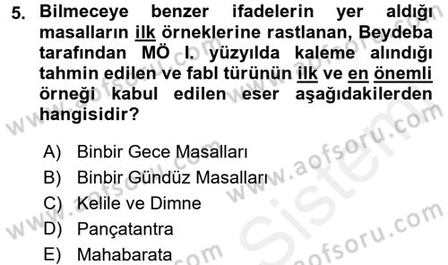 Halk Masalları Dersi 2017 - 2018 Yılı (Vize) Ara Sınav Soruları 5. Soru