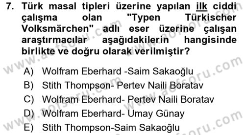 Halk Masalları Dersi 2017 - 2018 Yılı (Vize) Ara Sınav Soruları 7. Soru
