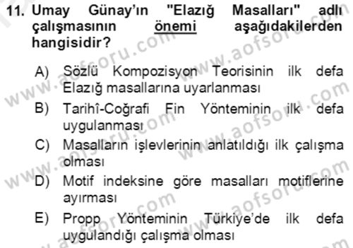 Halk Masalları Dersi 2017 - 2018 Yılı (Final) Dönem Sonu Sınav Soruları 11. Soru
