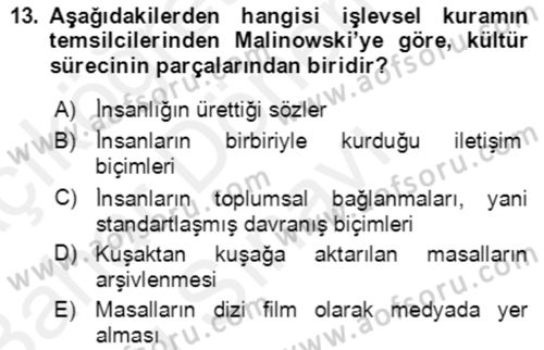 Halk Masalları Dersi 2017 - 2018 Yılı (Final) Dönem Sonu Sınav Soruları 13. Soru