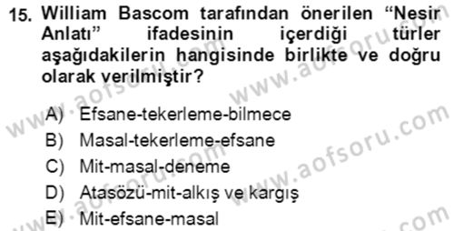 Halk Masalları Dersi 2017 - 2018 Yılı (Final) Dönem Sonu Sınav Soruları 15. Soru