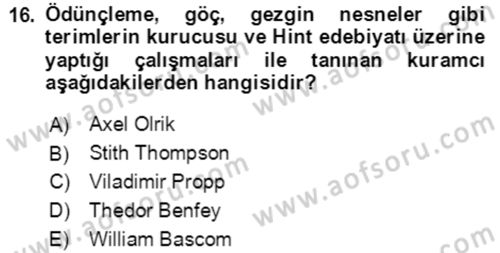 Halk Masalları Dersi 2017 - 2018 Yılı (Final) Dönem Sonu Sınav Soruları 16. Soru