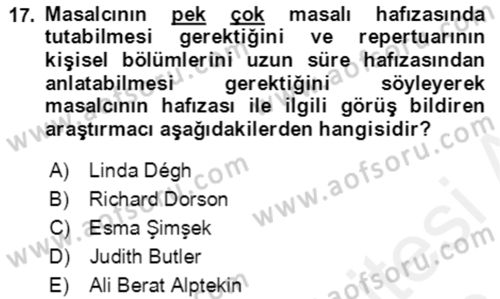 Halk Masalları Dersi 2017 - 2018 Yılı (Final) Dönem Sonu Sınav Soruları 17. Soru