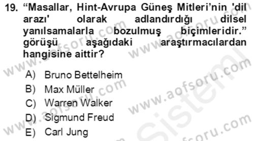 Halk Masalları Dersi 2017 - 2018 Yılı (Final) Dönem Sonu Sınav Soruları 19. Soru