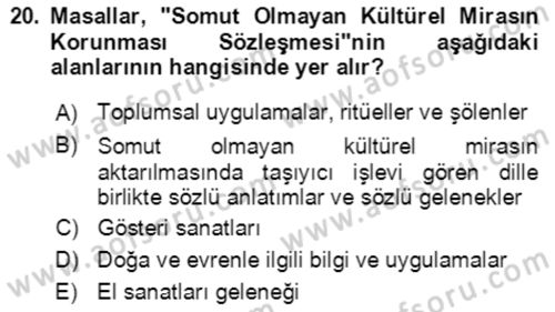 Halk Masalları Dersi 2017 - 2018 Yılı (Final) Dönem Sonu Sınav Soruları 20. Soru