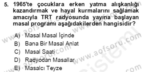 Halk Masalları Dersi 2017 - 2018 Yılı (Final) Dönem Sonu Sınav Soruları 5. Soru