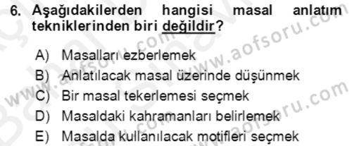 Halk Masalları Dersi 2017 - 2018 Yılı (Final) Dönem Sonu Sınav Soruları 6. Soru