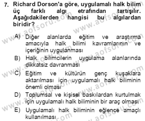 Halk Masalları Dersi 2017 - 2018 Yılı (Final) Dönem Sonu Sınav Soruları 7. Soru