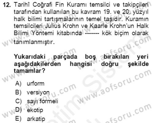 Halk Masalları Dersi 2018 - 2019 Yılı (Vize) Ara Sınav Soruları 12. Soru