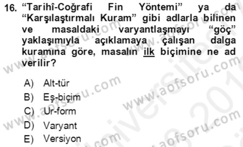 Halk Masalları Dersi 2018 - 2019 Yılı (Vize) Ara Sınav Soruları 16. Soru