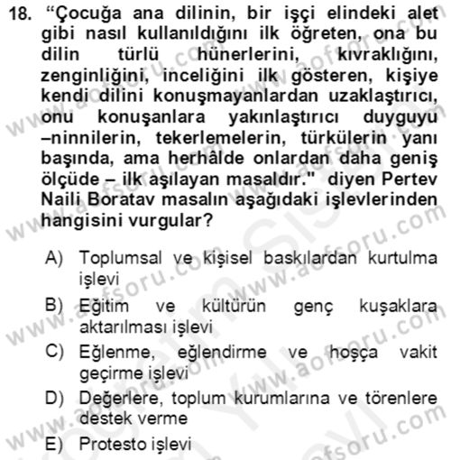 Halk Masalları Dersi 2018 - 2019 Yılı (Vize) Ara Sınav Soruları 18. Soru