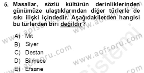 Halk Masalları Dersi 2018 - 2019 Yılı (Vize) Ara Sınav Soruları 5. Soru