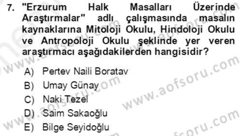 Halk Masalları Dersi 2018 - 2019 Yılı (Vize) Ara Sınav Soruları 7. Soru