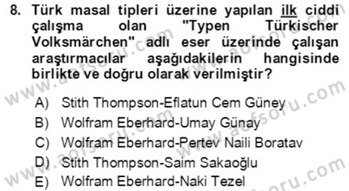 Halk Masalları Dersi 2018 - 2019 Yılı (Vize) Ara Sınav Soruları 8. Soru
