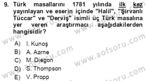 Halk Masalları Dersi 2018 - 2019 Yılı (Vize) Ara Sınav Soruları 9. Soru