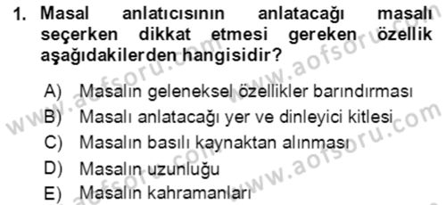 Halk Masalları Dersi 2018 - 2019 Yılı (Final) Dönem Sonu Sınav Soruları 1. Soru