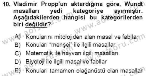 Halk Masalları Dersi 2018 - 2019 Yılı (Final) Dönem Sonu Sınav Soruları 10. Soru