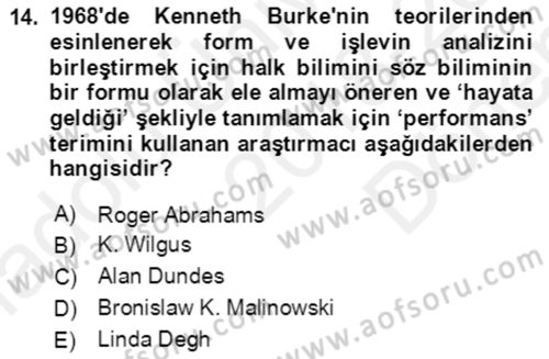 Halk Masalları Dersi 2018 - 2019 Yılı (Final) Dönem Sonu Sınav Soruları 14. Soru