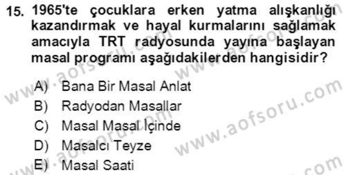 Halk Masalları Dersi 2018 - 2019 Yılı (Final) Dönem Sonu Sınav Soruları 15. Soru