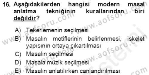 Halk Masalları Dersi 2018 - 2019 Yılı (Final) Dönem Sonu Sınav Soruları 16. Soru