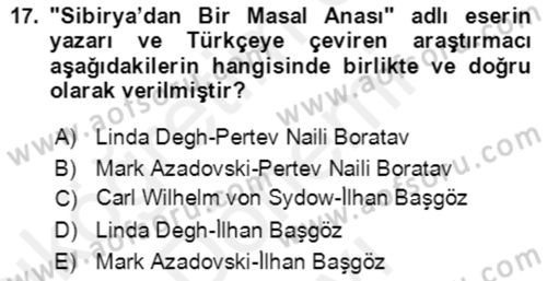 Halk Masalları Dersi 2018 - 2019 Yılı (Final) Dönem Sonu Sınav Soruları 17. Soru