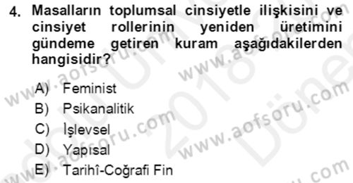 Halk Masalları Dersi 2018 - 2019 Yılı (Final) Dönem Sonu Sınav Soruları 4. Soru
