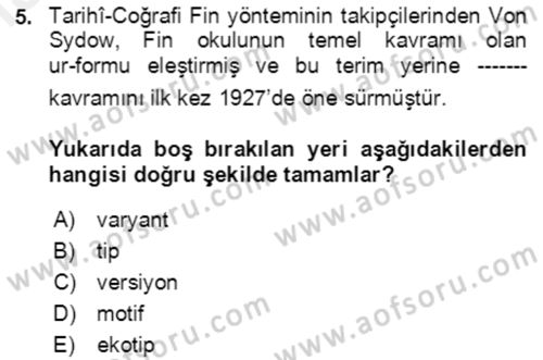Halk Masalları Dersi 2018 - 2019 Yılı (Final) Dönem Sonu Sınav Soruları 5. Soru