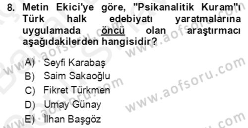 Halk Masalları Dersi 2018 - 2019 Yılı (Final) Dönem Sonu Sınav Soruları 8. Soru