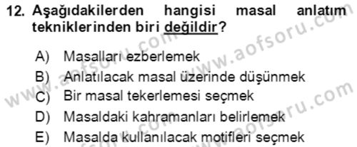 Halk Masalları Dersi 2018 - 2019 Yılı Yaz Okulu Sınav Soruları 12. Soru