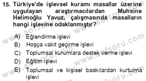 Halk Masalları Dersi 2018 - 2019 Yılı Yaz Okulu Sınav Soruları 15. Soru
