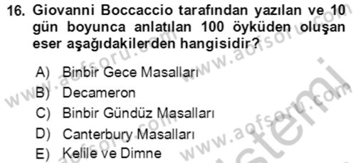 Halk Masalları Dersi 2018 - 2019 Yılı Yaz Okulu Sınav Soruları 16. Soru