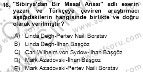 Halk Masalları Dersi 2018 - 2019 Yılı Yaz Okulu Sınav Soruları 18. Soru