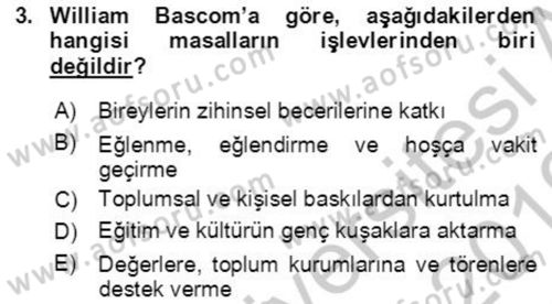 Halk Masalları Dersi 2018 - 2019 Yılı Yaz Okulu Sınav Soruları 3. Soru