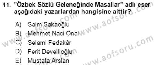 Halk Masalları Dersi 2020 - 2021 Yılı Yaz Okulu Sınav Soruları 11. Soru