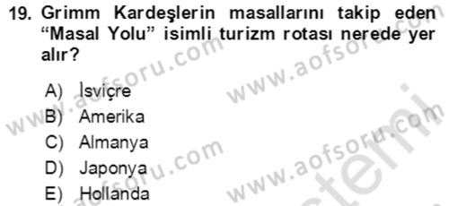 Halk Masalları Dersi 2020 - 2021 Yılı Yaz Okulu Sınav Soruları 19. Soru