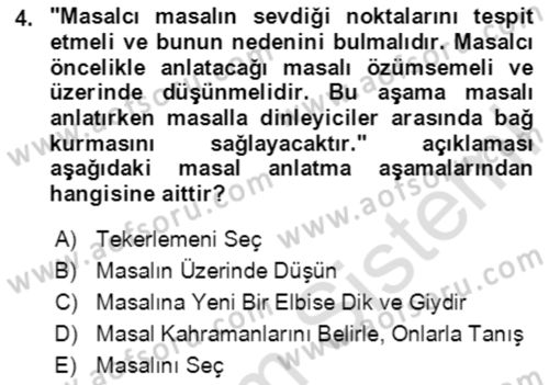 Halk Masalları Dersi 2020 - 2021 Yılı Yaz Okulu Sınav Soruları 4. Soru