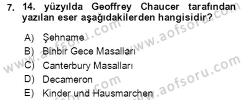 Halk Masalları Dersi 2020 - 2021 Yılı Yaz Okulu Sınav Soruları 7. Soru
